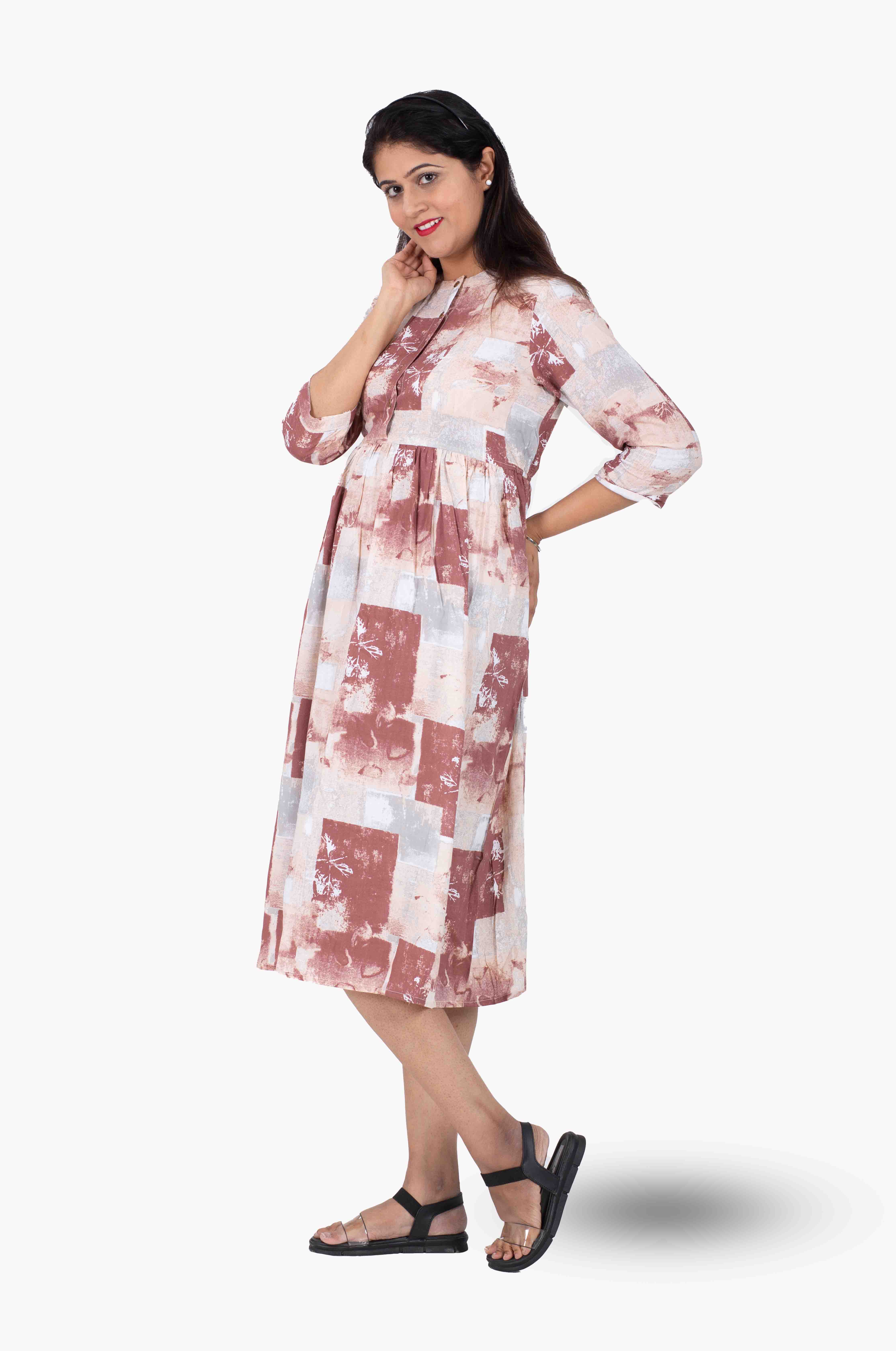 PURPLE AND CREAM PRINTED FRONT OPEN FROCK