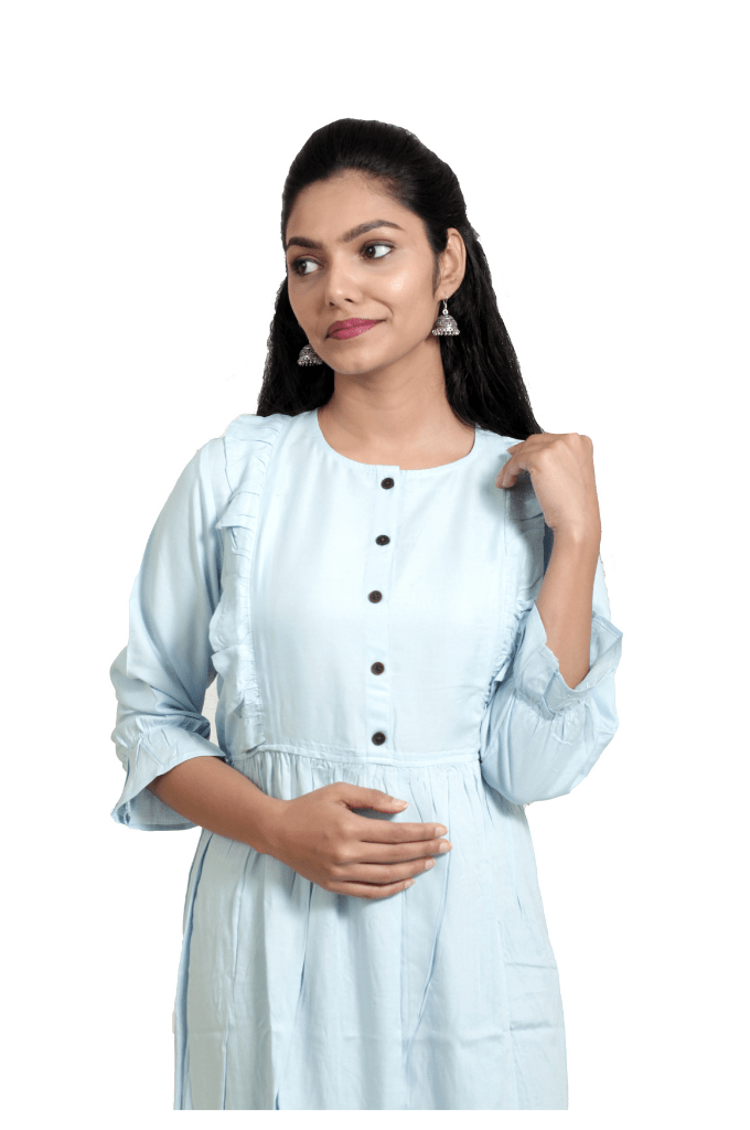 FRONT OPEN LIGHT BLUE RAYON LONG TOP