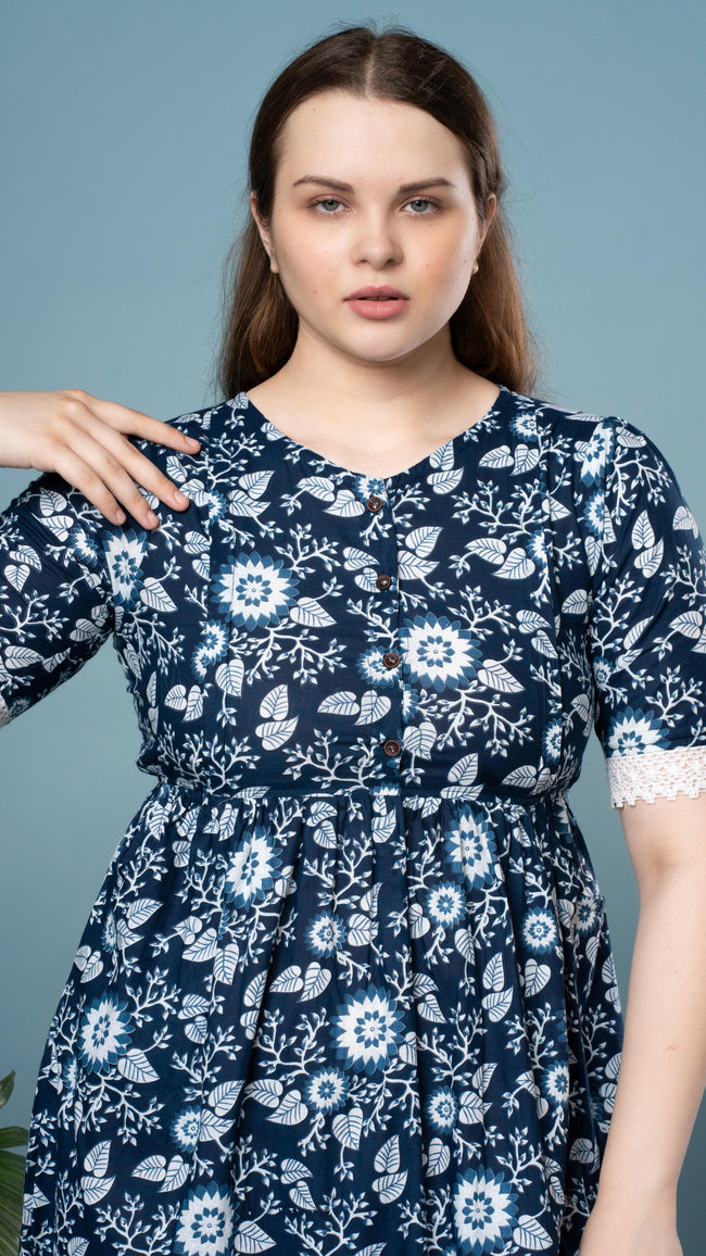 Kalamkari Print Blue Floral Feeding Top