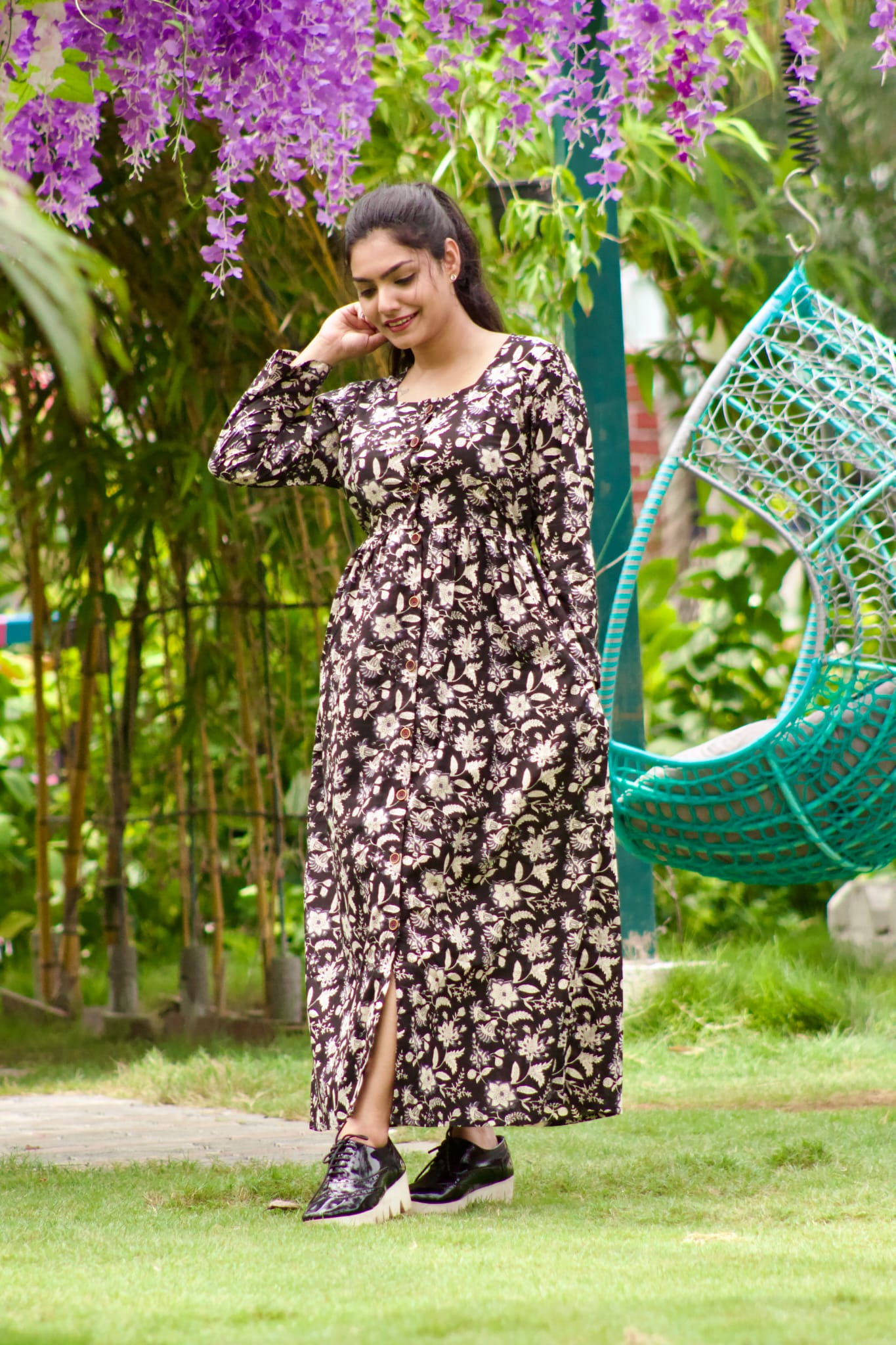 Rajasthani Cotton Black Full Open Gown Dress