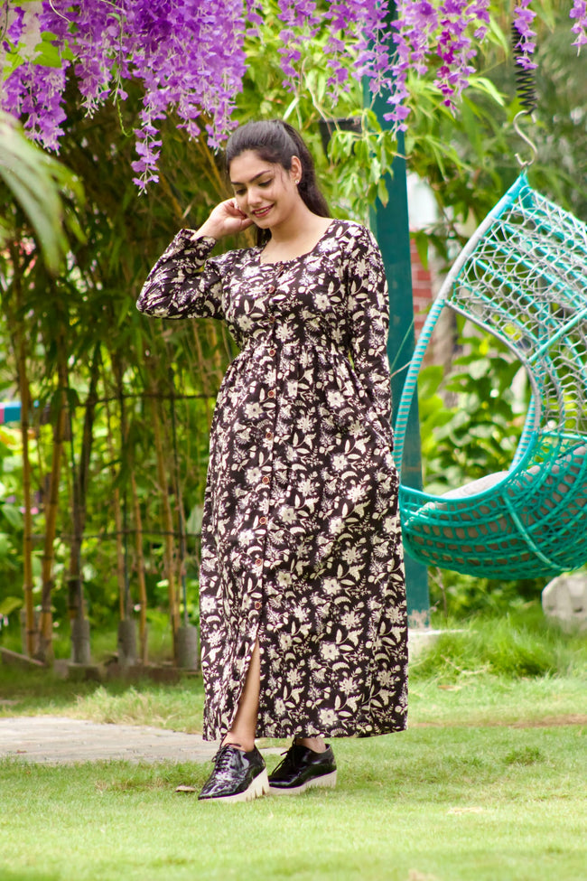 Rajasthani Cotton Black Full Open Gown Dress