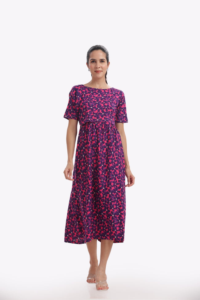 Purple Petals Floral Print Zipless Feeding Frock