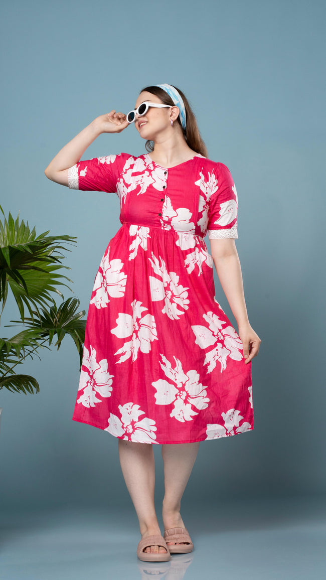 Vibrant pink floral feeding top