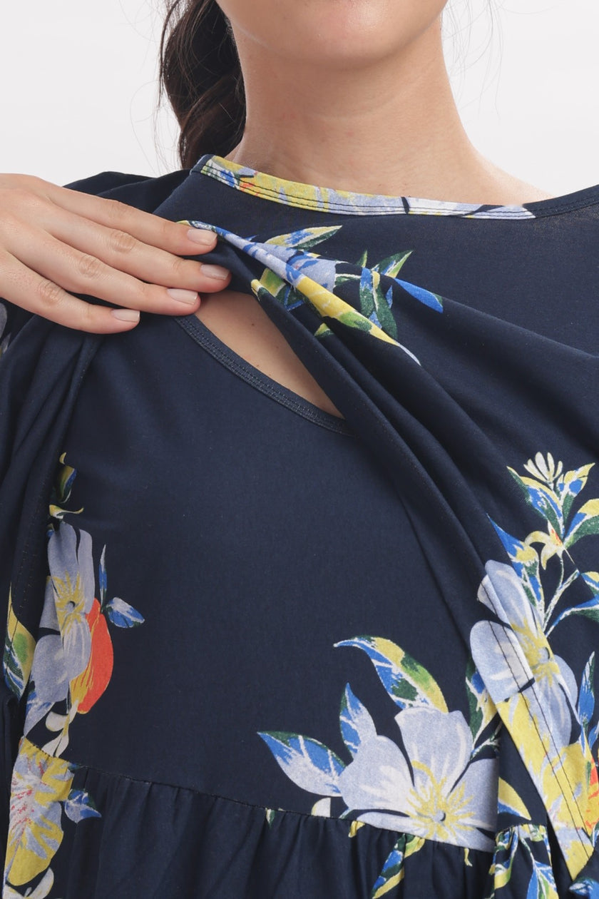 Dusk Bloom Floral Print Zipless Feeding Frock