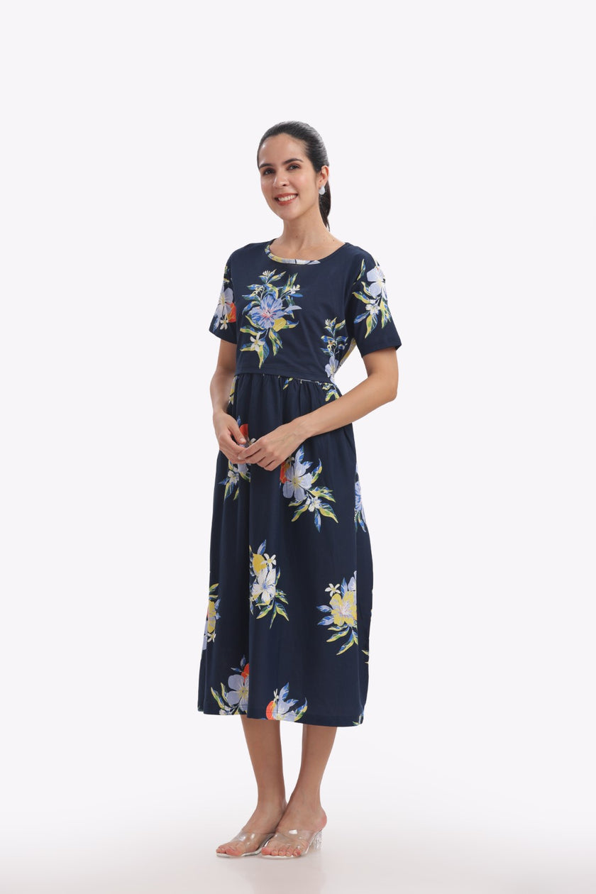 Dusk Bloom Floral Print Zipless Feeding Frock