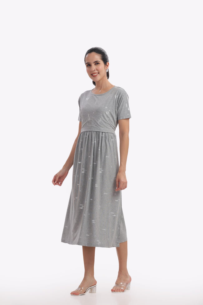 X'mas Snow Print Zipless Feeding Frock