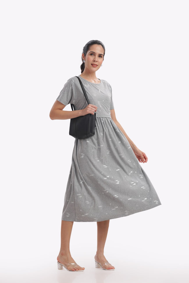 X'mas Snow Print Zipless Feeding Frock