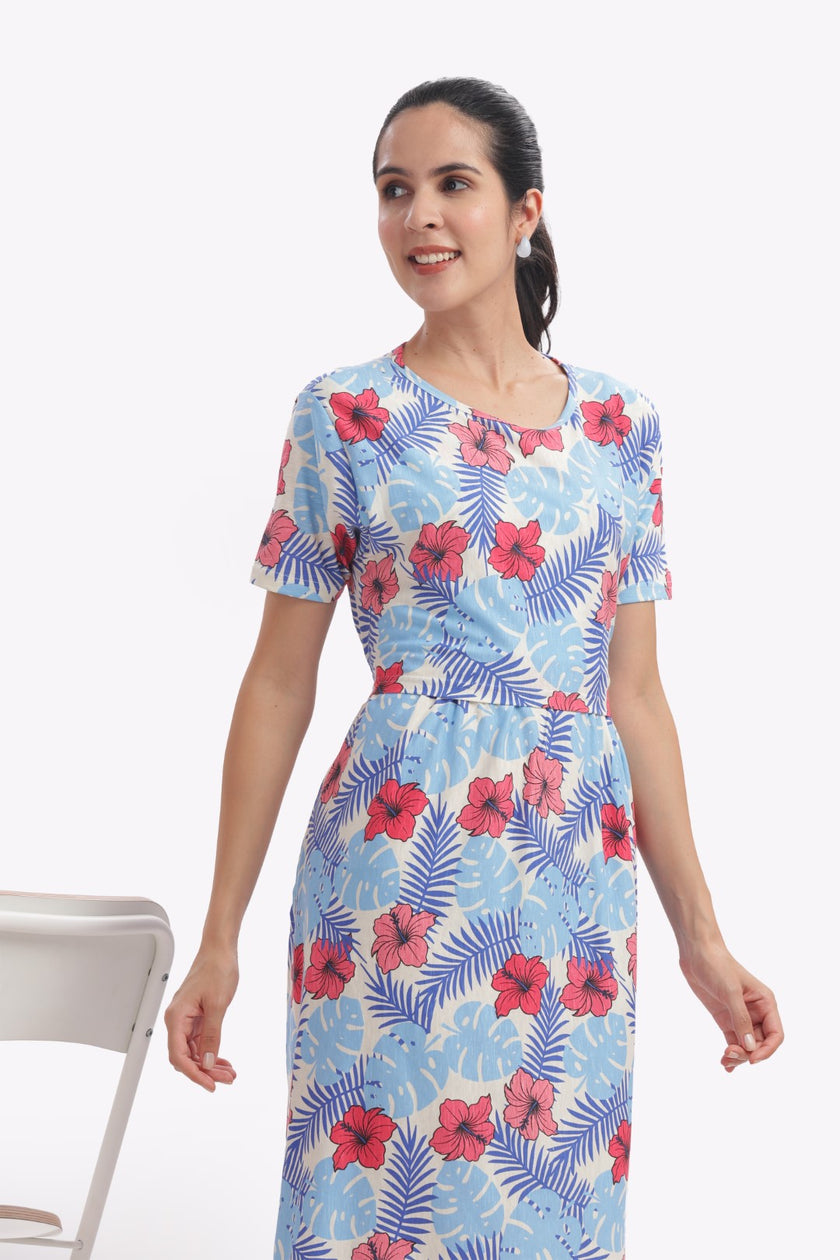 Hibiscus Floral Print Zipless Feeding Frock
