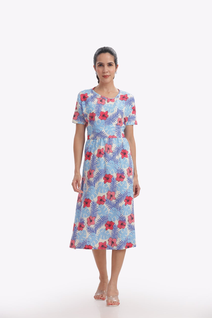 Hibiscus Floral Print Zipless Feeding Frock