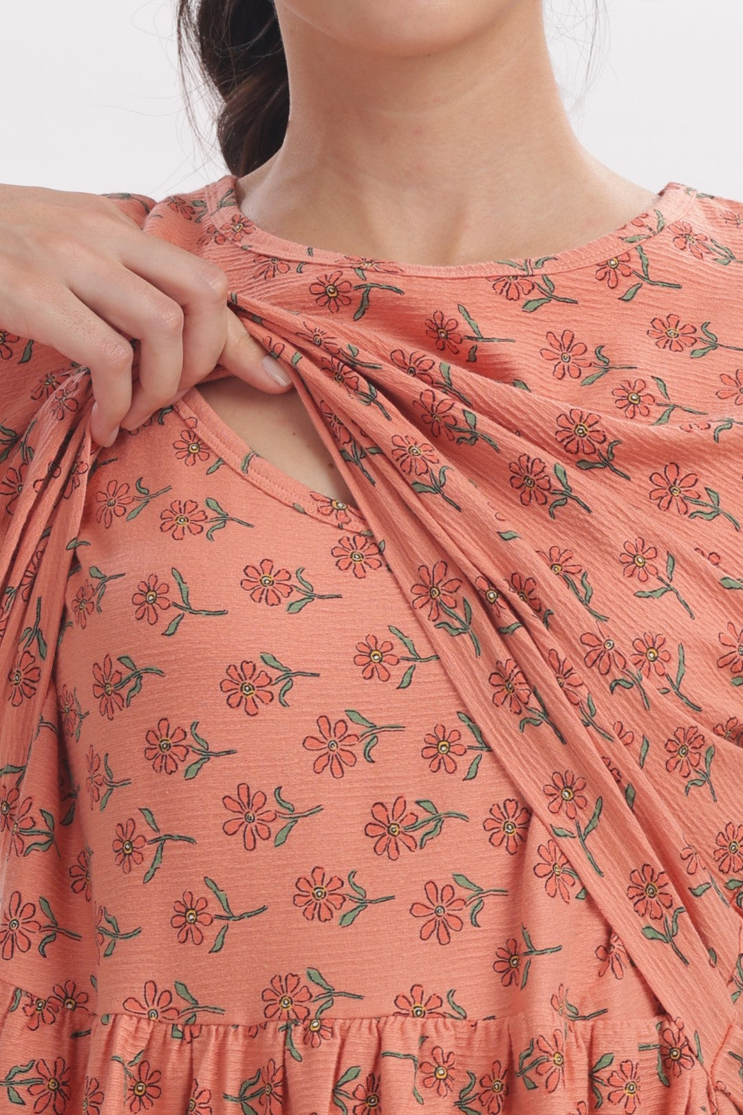 Peach Floral Print Zipless Feeding Frock
