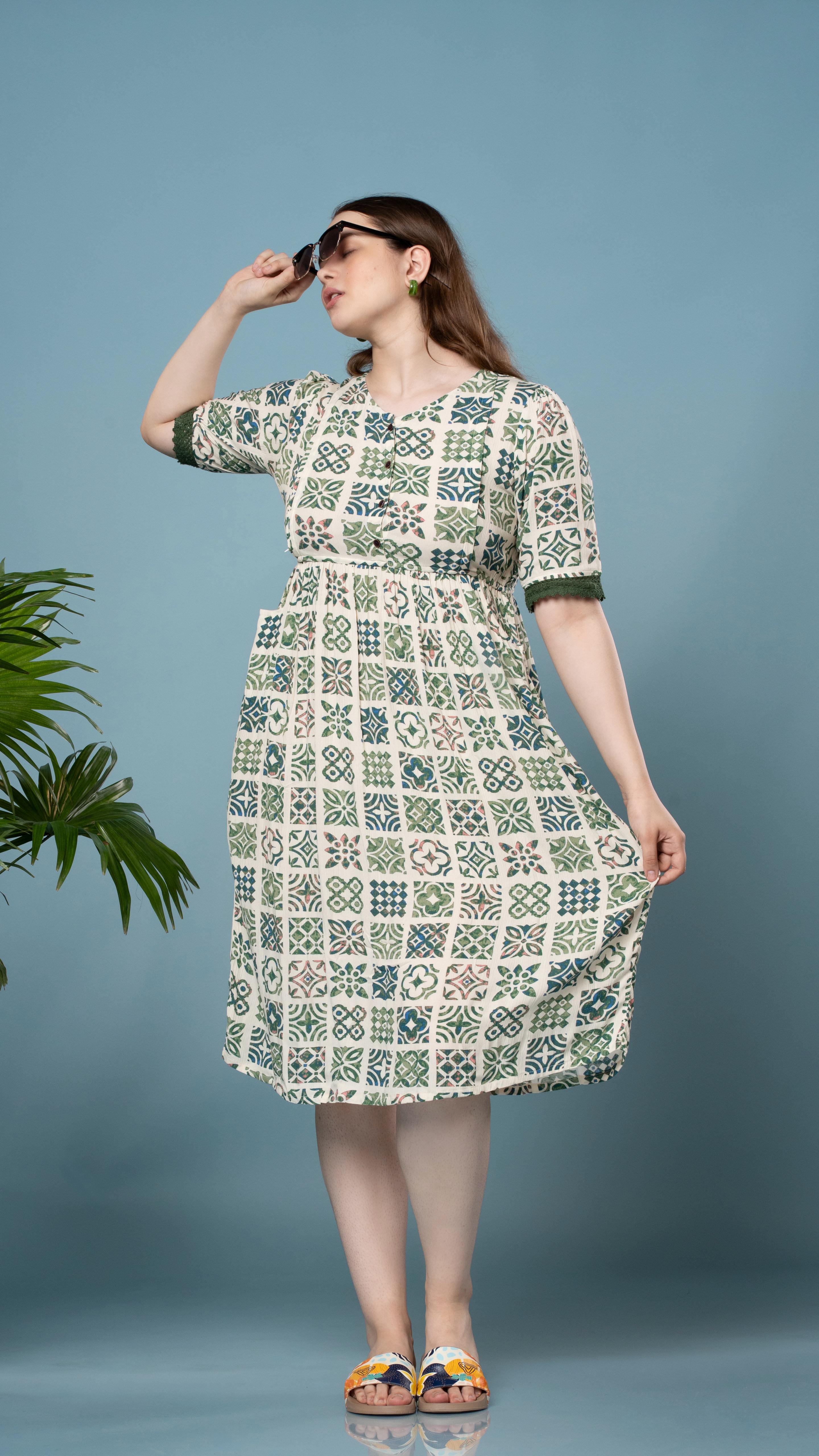 Morroco Print Green & White Feeding Top