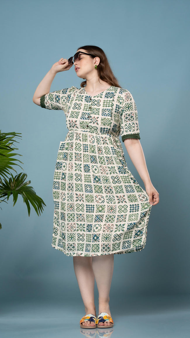 Morroco Print Green & White Feeding Top