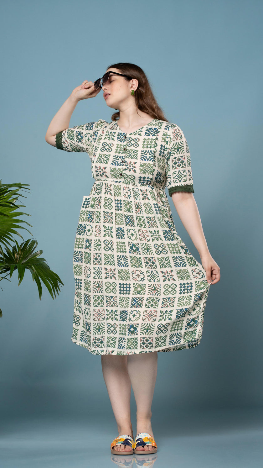 Morroco Print Green & White Feeding Top