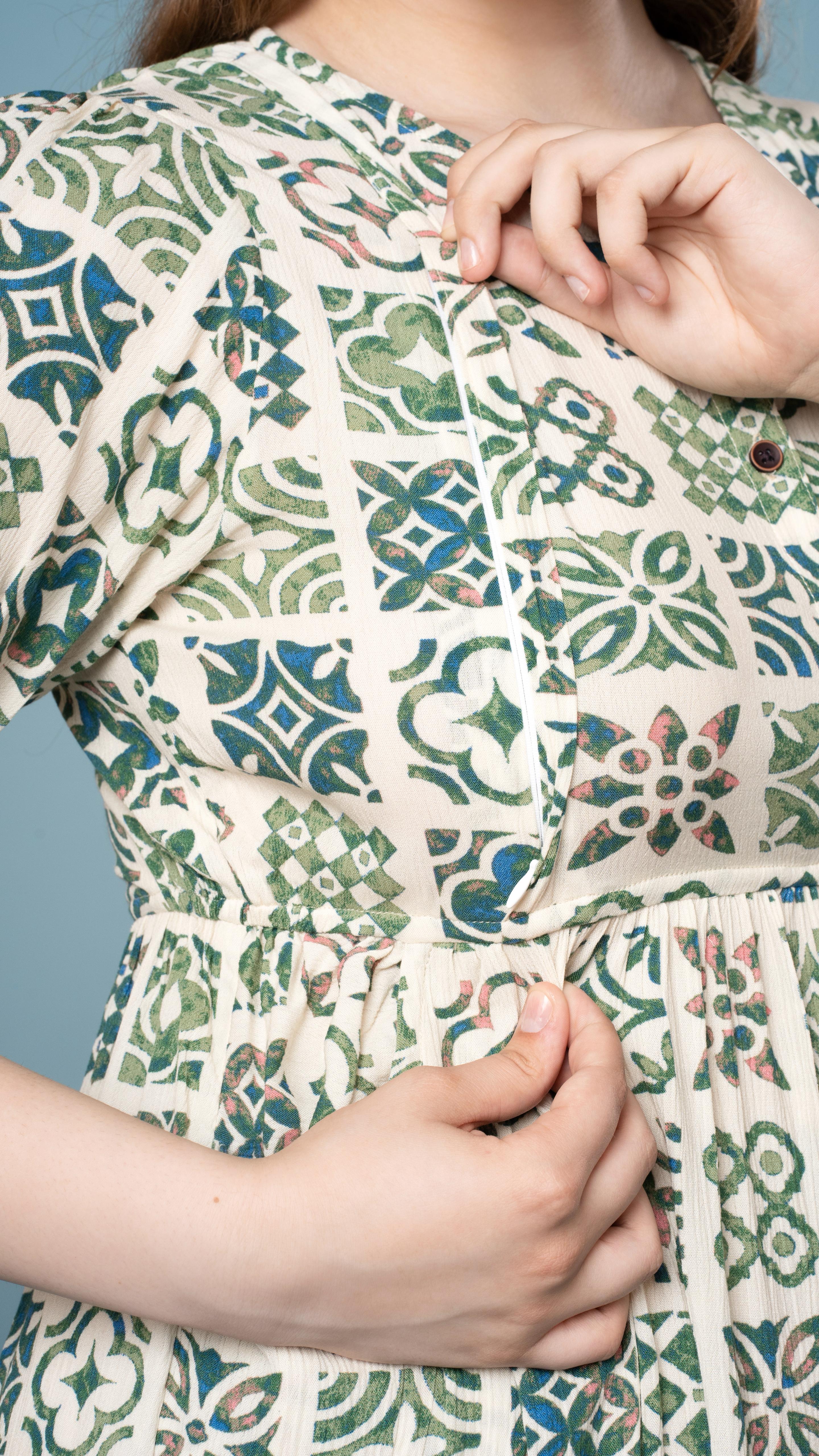 Morroco Print Green & White Feeding Top