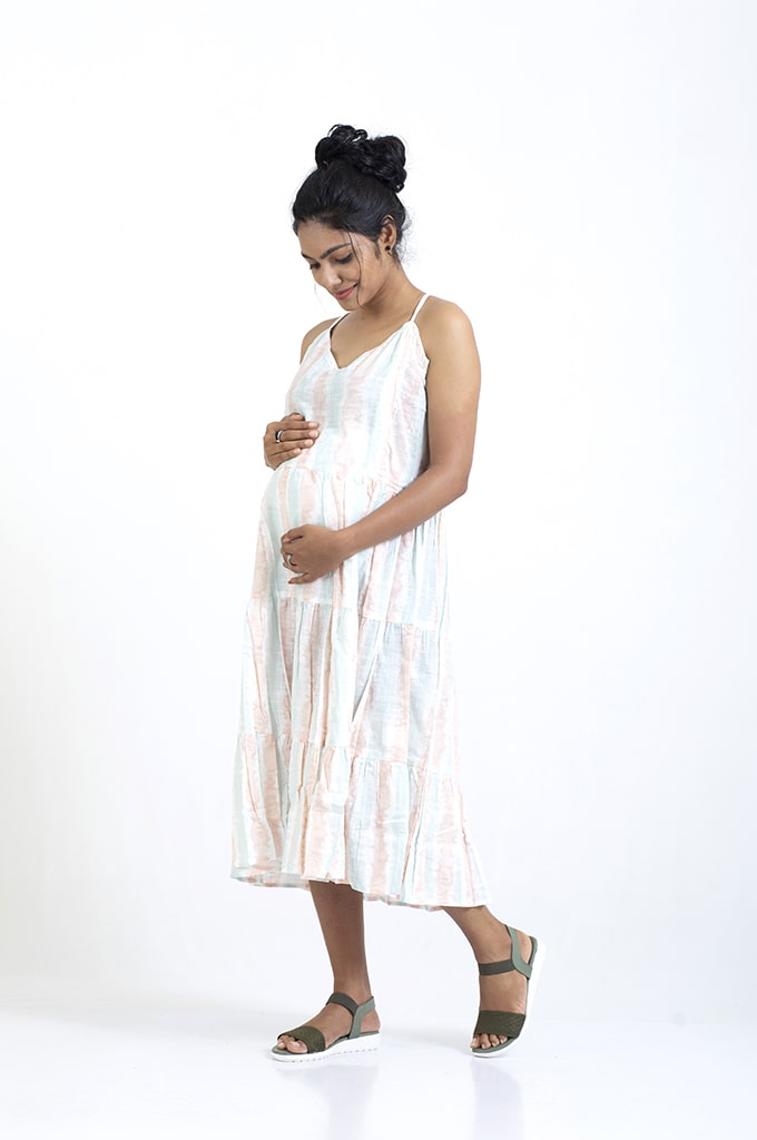 Linen Cotton Multi Color Neck Adjustable Sleeveless Frock