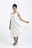 Linen Cotton Multi Color Neck Adjustable Sleeveless Frock