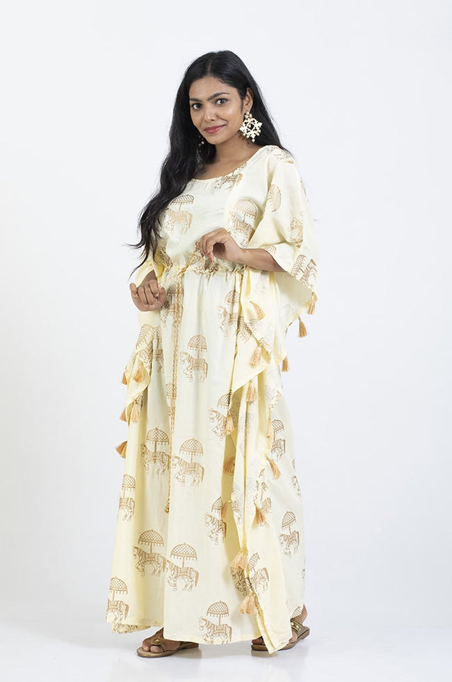 Happima Feeding Friendly Golden Printed Kaftan