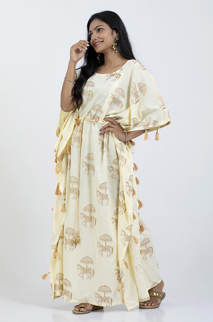 Happima Feeding Friendly Golden Printed Kaftan