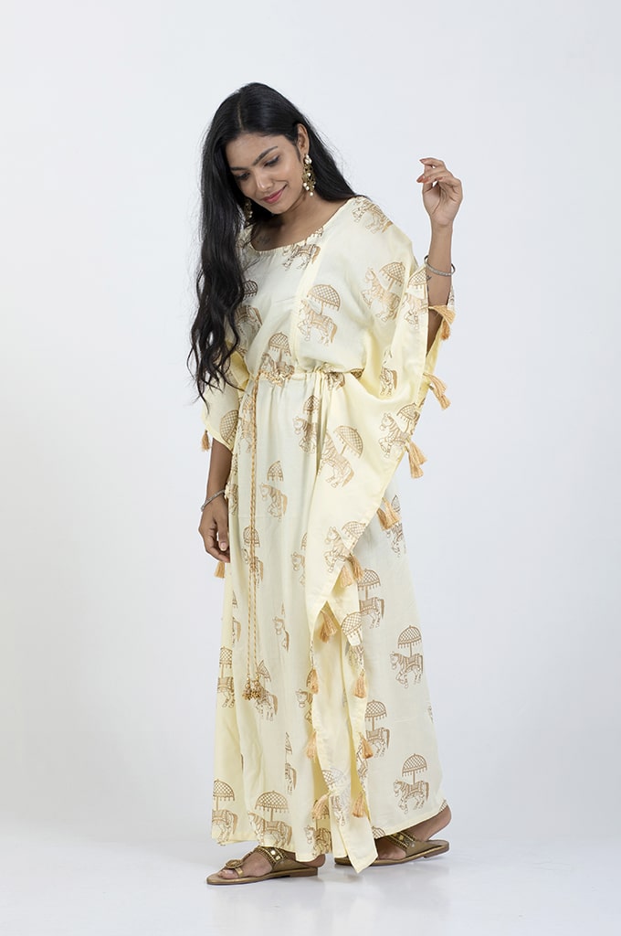 Happima Feeding Friendly Golden Printed Kaftan