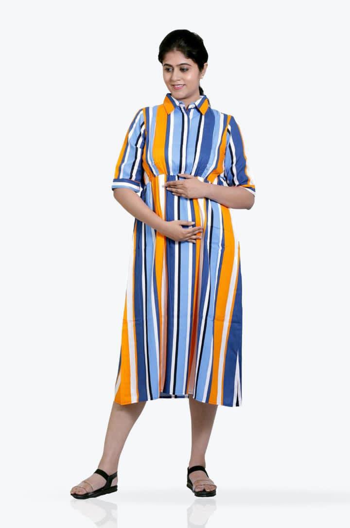 Multi color stripe collar feeding top