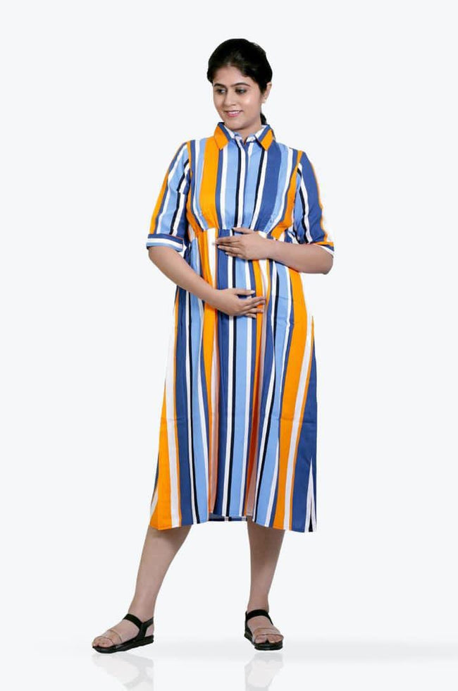 Multi color stripe collar feeding top