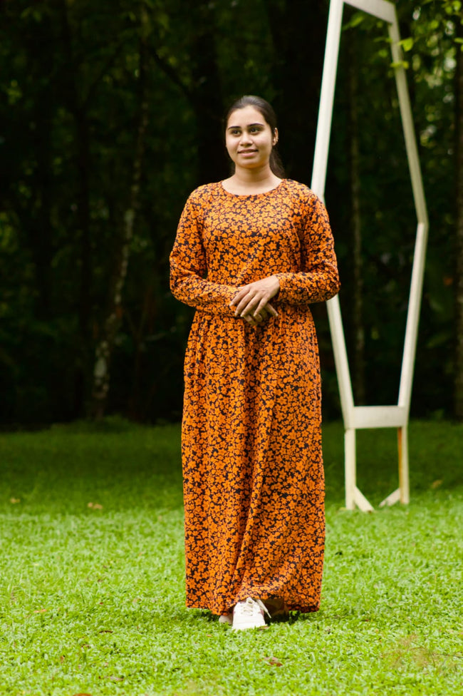 Orange floral zipless feeding full gown