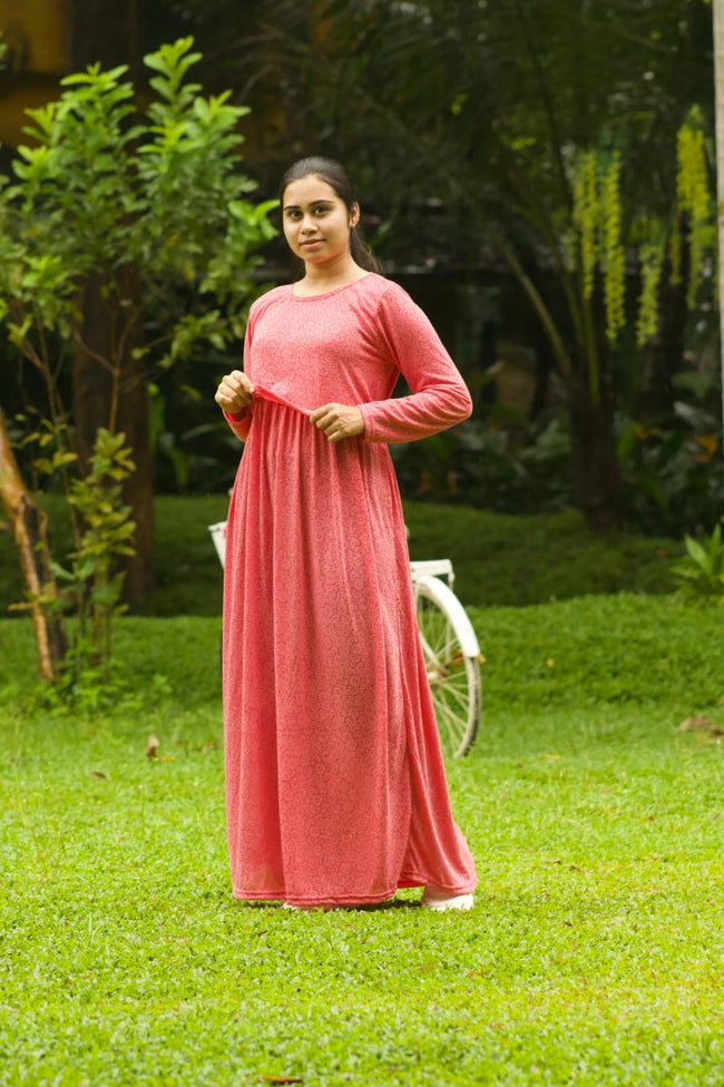 Peach floral zipless feeding full gown