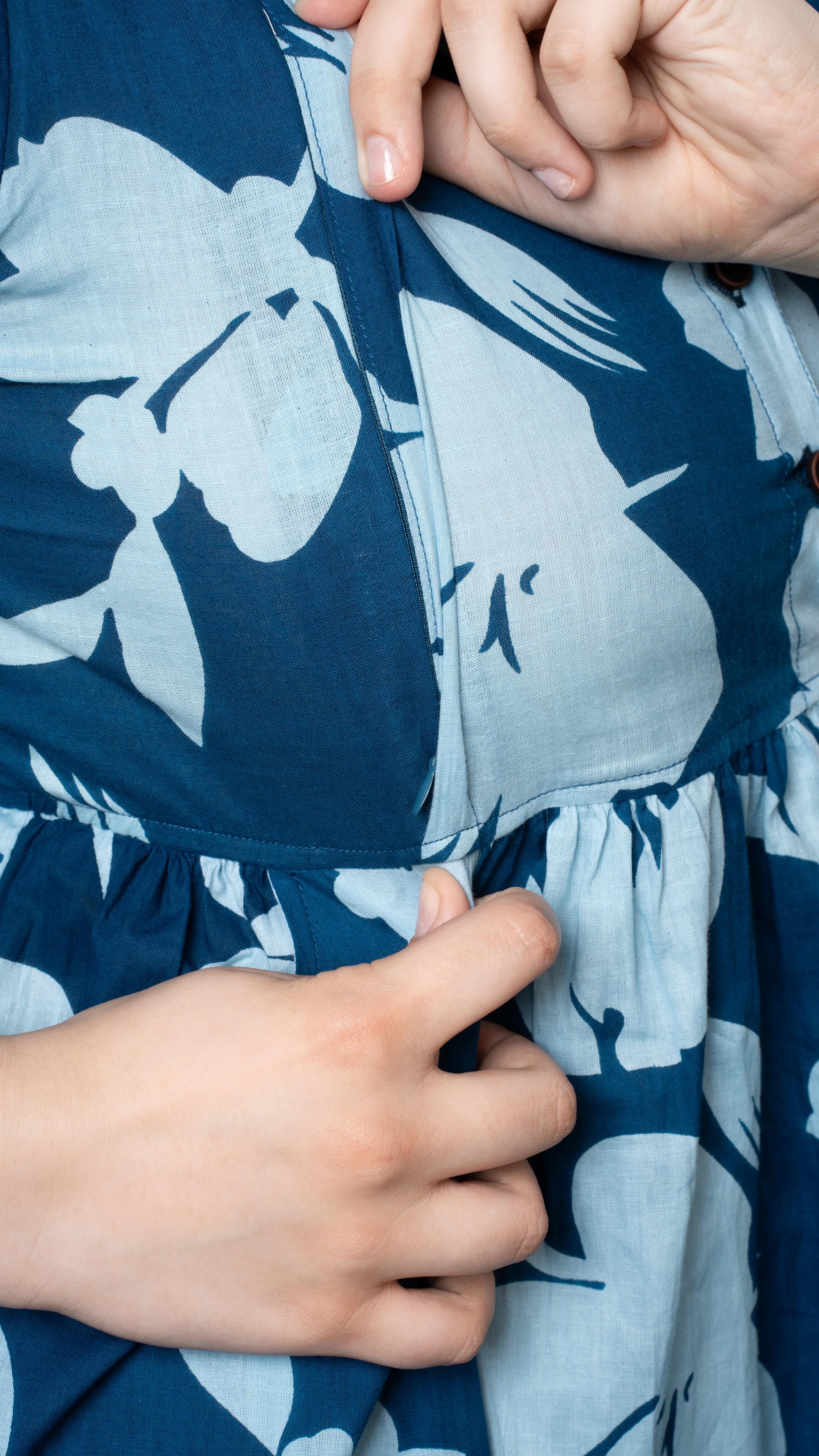 Kalamkari Floral Print Blue Feeding Top