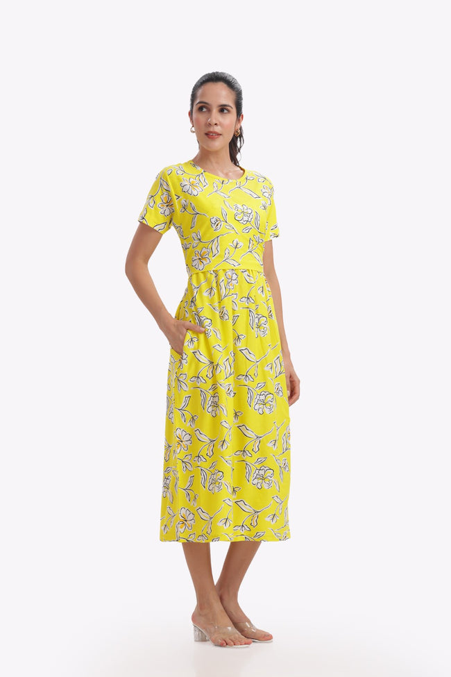 Yellow Lily Floral Print Zipless Feeding Frock