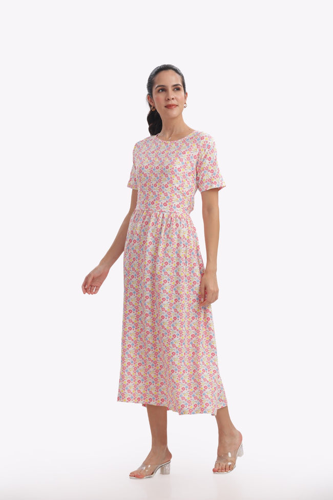 Blushing Floral Print Zipless Feeding Frock