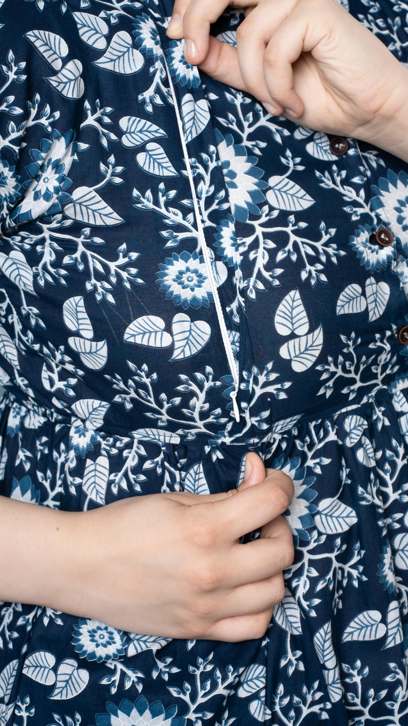 Kalamkari Print Blue Floral Feeding Top