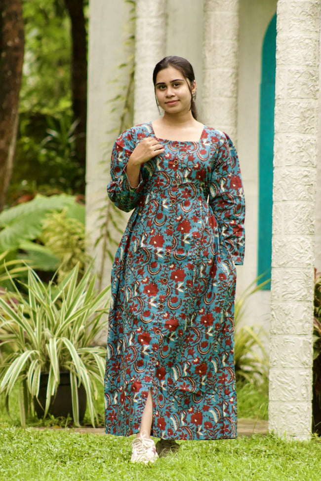 Ajrakh Floral Full Open Gown Dress
