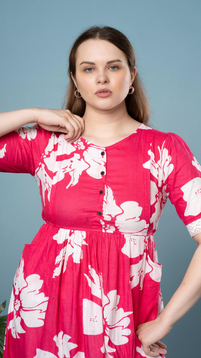 Vibrant pink floral feeding top