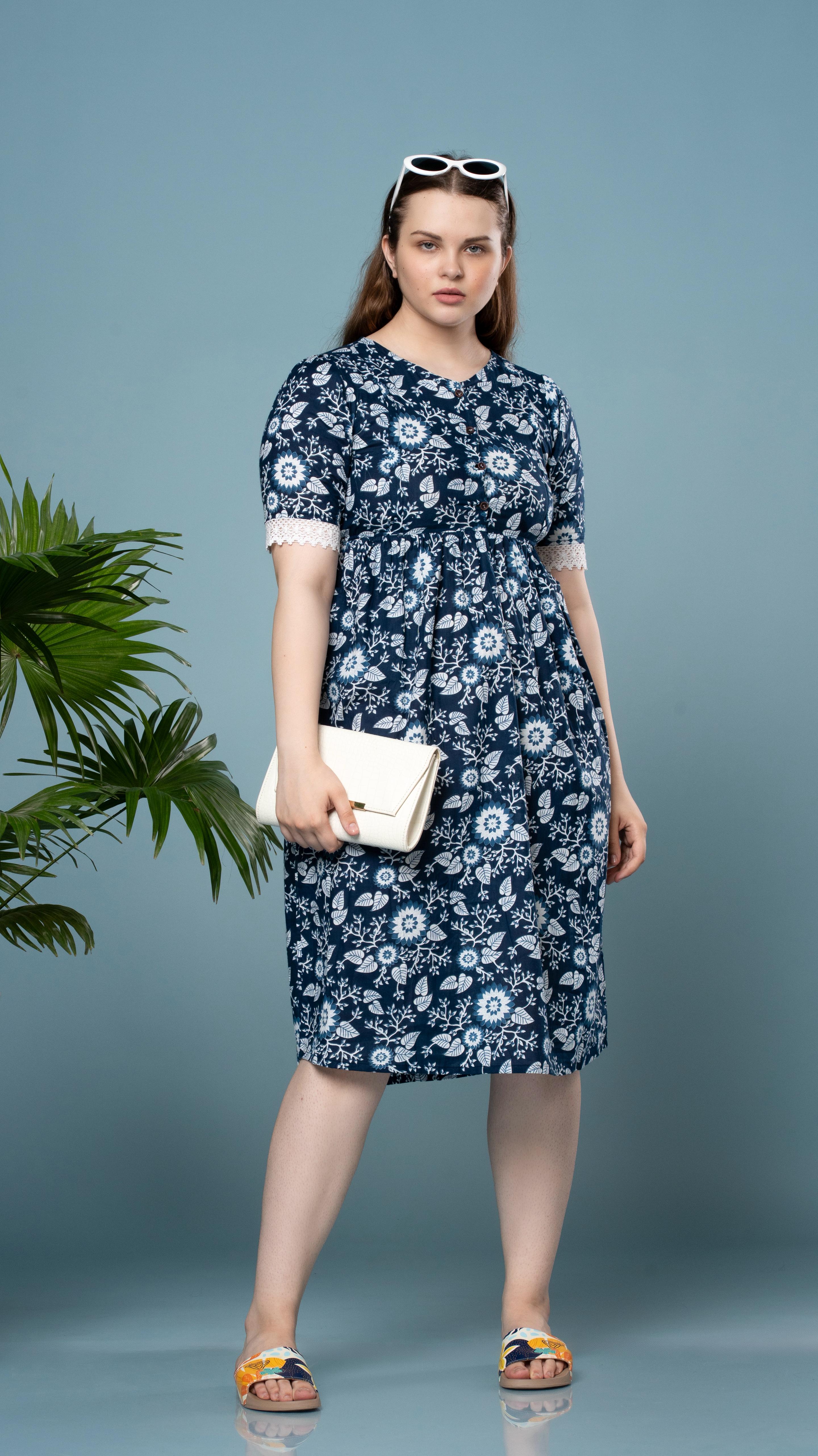 Kalamkari Print Blue Floral Feeding Top