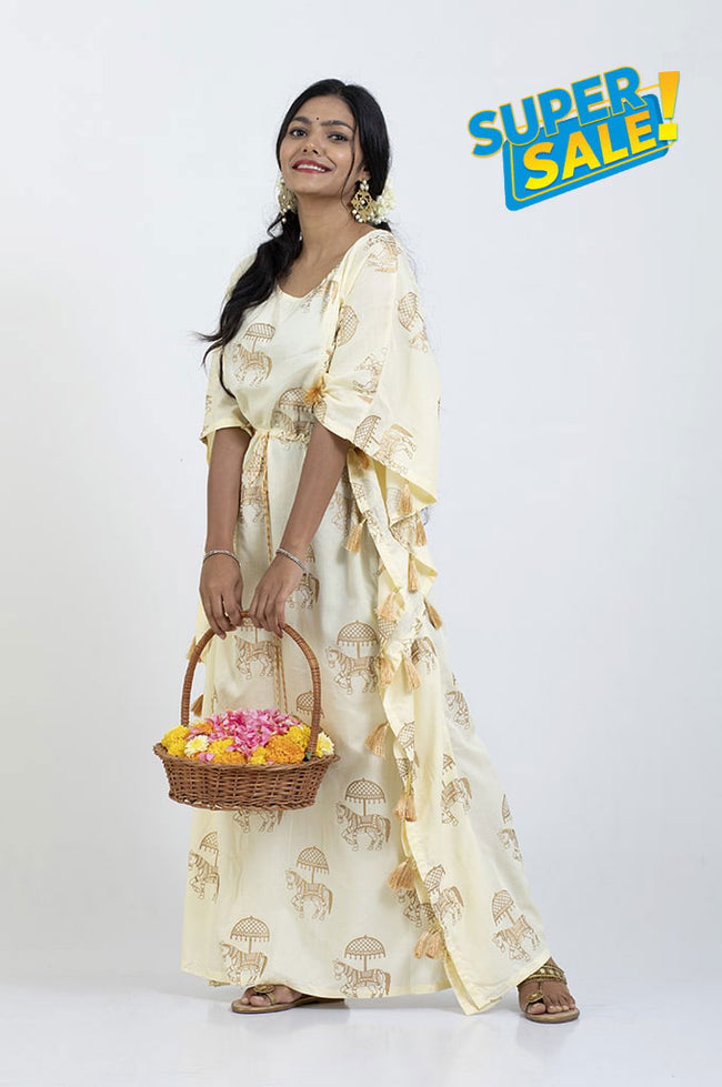 Happima Feeding Friendly Golden Printed Kaftan